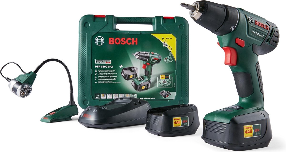 Bosch PSR1800 LI-2 Accuboormachine - 18 V - Incl. gratis kunstofkoffer,  snellader en 2... | bol