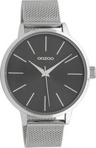 OOZOO Timepieces - Zilverkleurige horloge met zilverkleurige metalen mesh armband - C10007