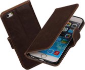 MiniPrijzen - Mocca vintage lederlook bookcase voor de iPhone 6s wallet hoesje flip cover iPhone 6s telefoonhoesje - smartphone hoesje - beschermhoes