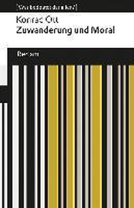 Boek 'Zuwanderung und Moral' van Konrad Ott met een verticale streepjescode in zwart, wit en goud.