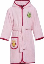 Fuchsia roze badjas/ochtendjas met twee uilen voor kinderen. 110/116 (5-6 jr)