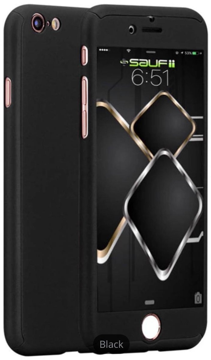 Mat zwarte full cover case, 360 graden hoesje - geschikt voor iPhone 6 / 6S