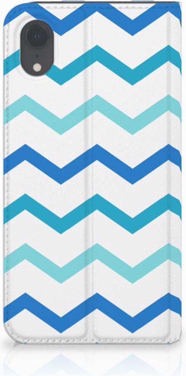 Standcase Hoesje voor Apple iPhone Xr Hoesje met Magneet Zigzag Blauw
