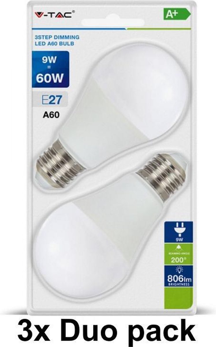 3 step dimming lamp (9W) (E27) (A60)- dimmen zonder dimmer - Extra warm wit  - 2700K-... | bol.com