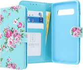 Samsung Galaxy S10+ Bookcase hoesje - CaseBoutique - Bloemen Lichtblauw - Kunstleer