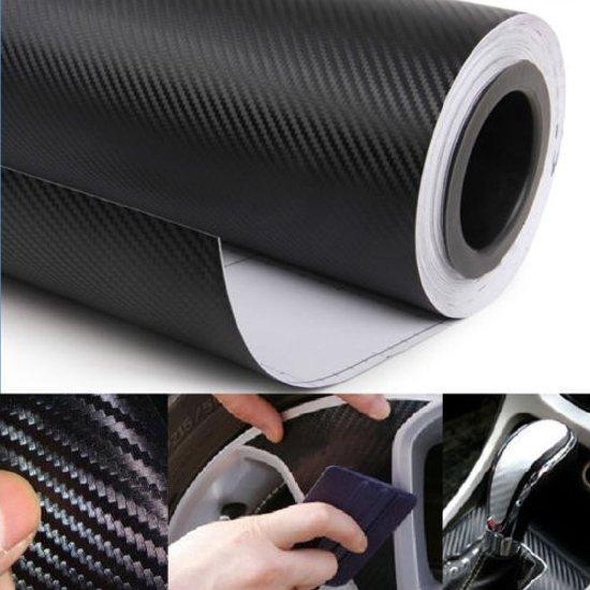 3D Carbon Car Wrap Folie - Vinyl Auto / Car Wrapping Carbonfolie- 300 x 30 cm - Zwart