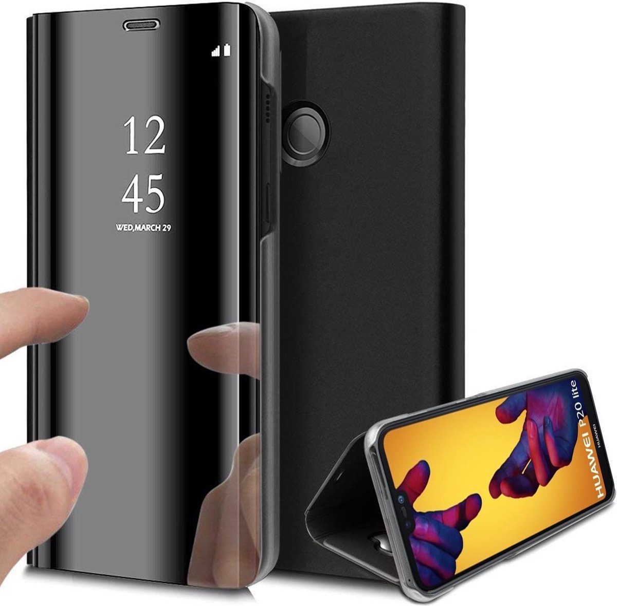 Hoesje geschikt voor Huawei P20 Lite - Book Case Spiegel Zwart