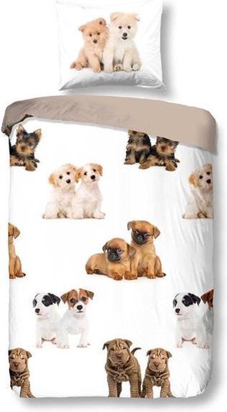 Snoozing Puppies - Flanelle - Housse de couette - Junior - 120x150 cm + 1 taie d'oreiller 60x70 cm - Multicolore