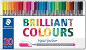 2x Staedtler fineliner Triplus, metalen doos met 30 stuks in geassorteerde kleuren