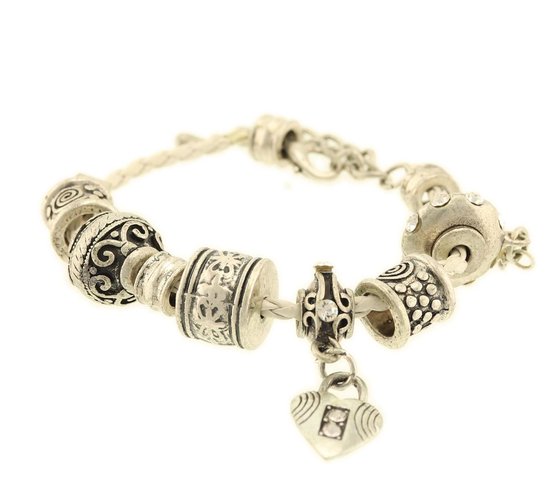 voorbeeld Uitgestorven bellen Behave® Dames bedel armband imitatie leer kralen zilver-kleur 24 cm |  bol.com