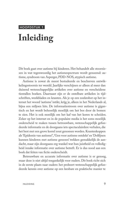 Chapitre 1 Introduction du livre "Mijn kind heeft autisme".