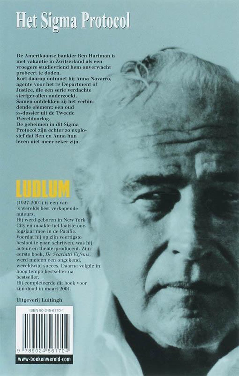 Close-up van een ouder wordende man met grijzend haar. Tekst: 'Het Sigma Protocol' en 'LUDLUM'. ISBN en website onderaan.