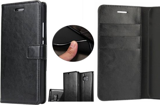 Samsung Galaxy S6 - Leren Portemonnee Hoesje Zwart - Lederen Wallet Case  TPU - Book... | bol.com