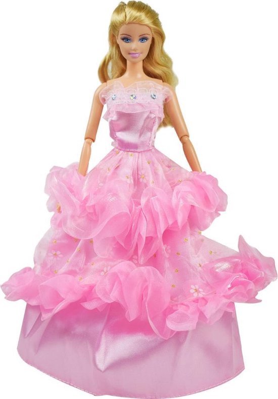 Geduld Kroniek Oneerlijkheid Roze prinsessenjurk voor barbie of modepop - Lange jurk met bloemen en  glitter | bol.com