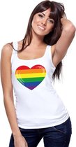 Gay pride singlet shirt/ tanktop met Regenboog vlag in hart wit dames M