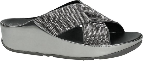 Fit Flop - Crystall Slide - Comfort slippers - Dames - Maat 40 - Zilver -  B35-054 -Pewter | bol
