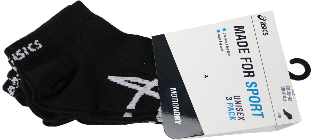 Asics 3PPK Ped Sock 132724-0904 Unisex Sportsokken Zwart
