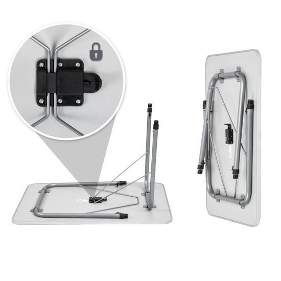 tectake® Campingtafel - 80 x 60 x 68 cm - Opvouwbaar - Draagbare Kampeertafel - Vouwtafel Buiten - Inklapbare Tafel - Weerbestendig - Grijs