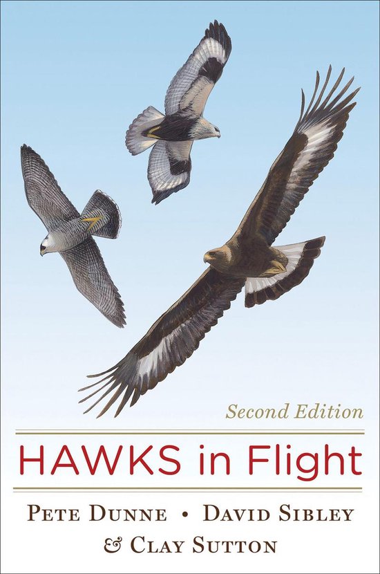 Boekomslag van Hawks in Flight: illustraties van drie vliegende haviken tegen een lichtblauwe lucht.