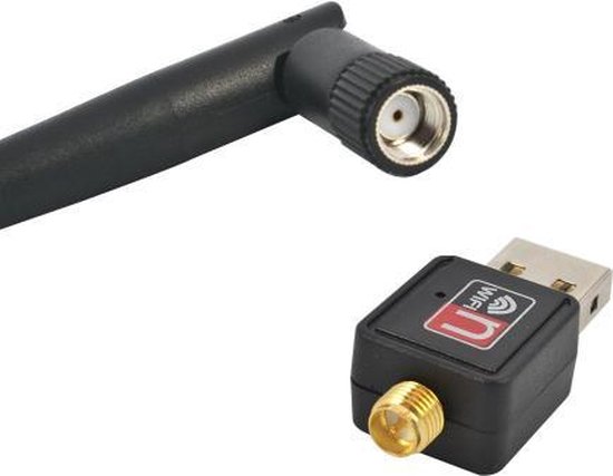 Wifi Adapter | Draadloze Mini USB-adapter | Wifi Versterker | Wifi Adapter USB | Wifi Antenne | 802.11N | 150Mbps | 15CM Antenne | Zwart