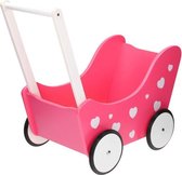 Houten Poppenwagen Roze Hartjes