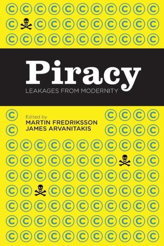 Boekomslag met de titel Piracy. De achtergrond is geel en versierd met cirkels met een C erin, en enkele schedel-en-kruisbot-symbolen.