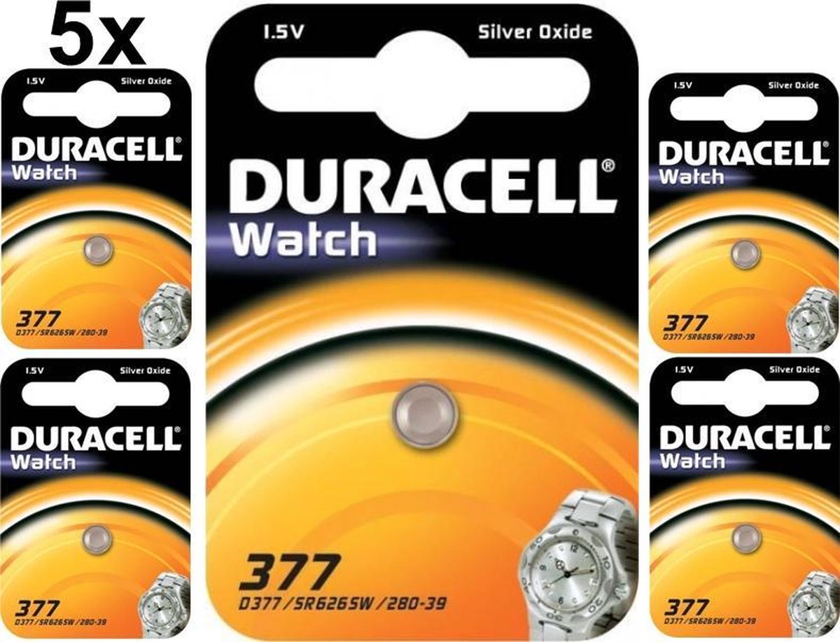 5 Stuks - Duracell 377-376 / G4 / SR626SW knoopcel