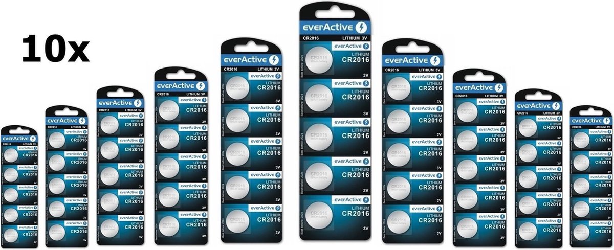 50 Stuks (10 Blister a 2st) everActive CR2016 Professional Electronics 3V 90mAh Lithium knoopcel