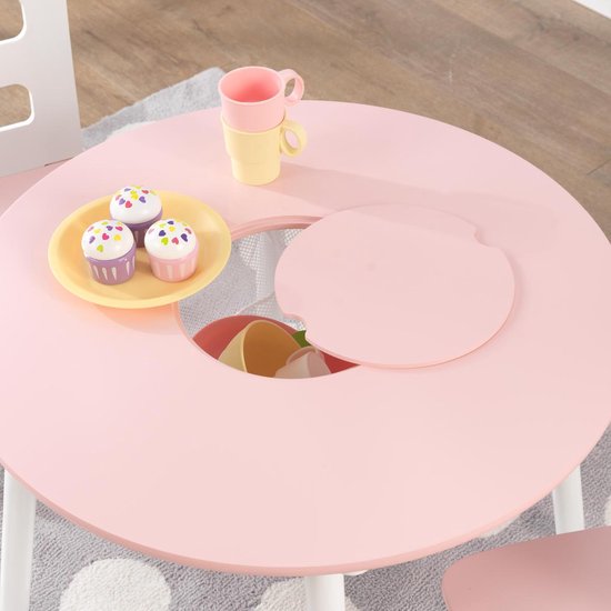 KidKraft Set met ronde opbergtafel en 2 stoelen roze en wit KidKraft Set met ronde opbergtafel en 2 stoelen roze en wit