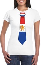Wit t-shirt met Hollandse vlag stropdas dames -  Nederland supporter XS