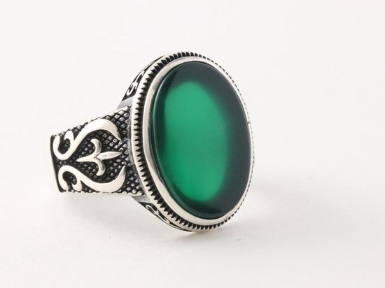 Bague pour homme artisanale en argent avec onyx vert - taille 20,5 | bol