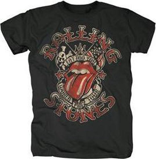 Zwart T-shirt met rode en beige "Tattoo You World Tour 1981" opdruk.