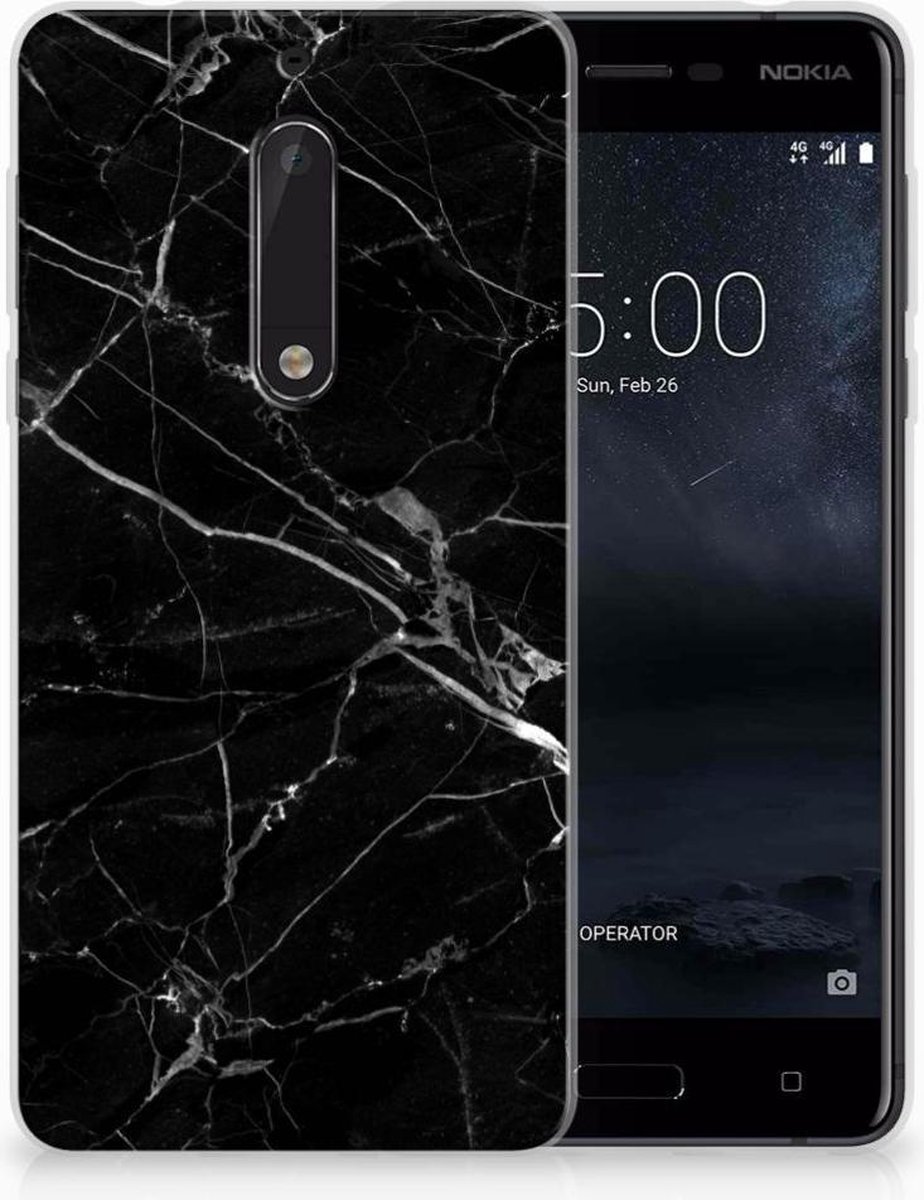 Nokia 5 TPU Siliconen Hoesje Marmer Zwart - Origineel Cadeau Vader