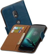 Pull Up TPU PU Leder Bookstyle Wallet Case Hoesjes voor Moto G4 Play Blauw