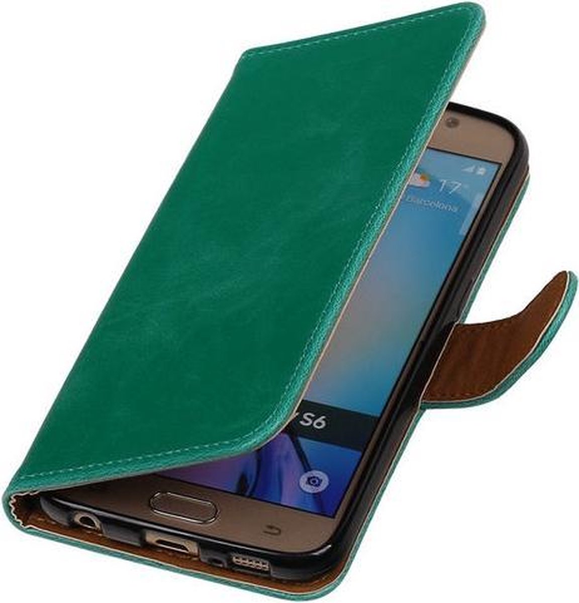 Groen Pull-Up PU Hoesje Samsung Galaxy S6 Booktype Wallet Cover