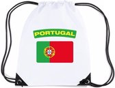 Portugal nylon rijgkoord rugzak/ sporttas wit met Portugese vlag