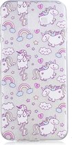 Shop4 - Samsung Galaxy J6 Plus Hoesje - Zachte Back Case Eenhoorntjes Wolken Transparant