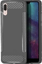 Luxe Huawei P20 Lite Hoesje – Grijs – TPU Carbon Fiber Case – Armor Shockproof cover - Zacht Siliconen