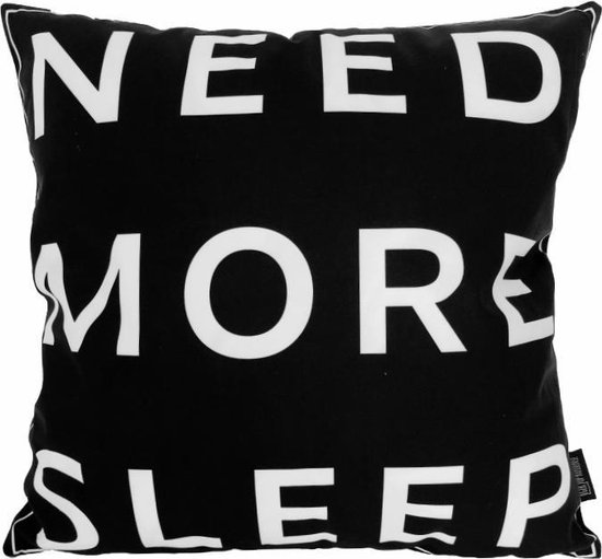 Need More Sleep Kussenhoes | Katoen/Polyester | 45 x 45 cm | Zwart - Wit