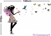 Muursticker - kinderkamer - Fee met vlinders en kolibri - meisje - kinderkamer - babykamer muur decoratie 18188