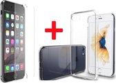 Hoesje geschikt voor Apple iPhone 6 / 6S - Siliconen Transparant TPU Gel Case Cover + Met Tempered Glass Screenprotector 2,5D 9H (Gehard Glas) - 360 graden protectie
