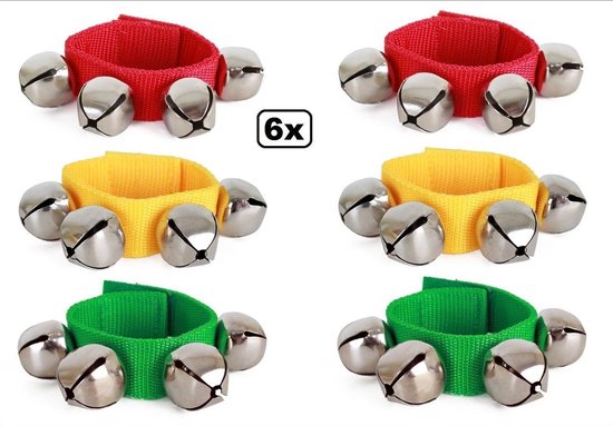 6x Belletjes band rood/geel/groen