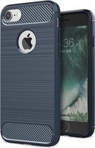 Luxe Apple iPhone 7 - iPhone 8 hoesje – Navy Blauw – Geborsteld TPU carbon case – Shockproof cover