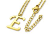 Amanto Ketting Letter E Gold - 316L Staal - Alfabet - 18x14mm - 50cm