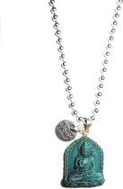 Heaven Eleven ketting rvs ballchain met zittende buddha 925 sterling zilver