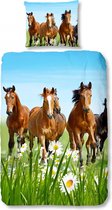 Good Morning 5316-P Paarden kinderdekbedovertrek - eenpersoons  140x200/220 cm - katoen -multicolor