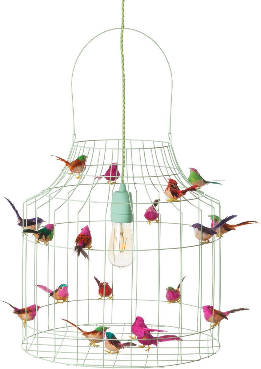 Mintgroene babykamer hanglamp mint en roze | met vogeltjes nét echt