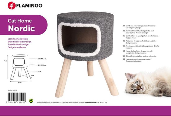 Flamingo - Kattenmeubel Nordic - Grijs - 35 x 35 x 50 cm