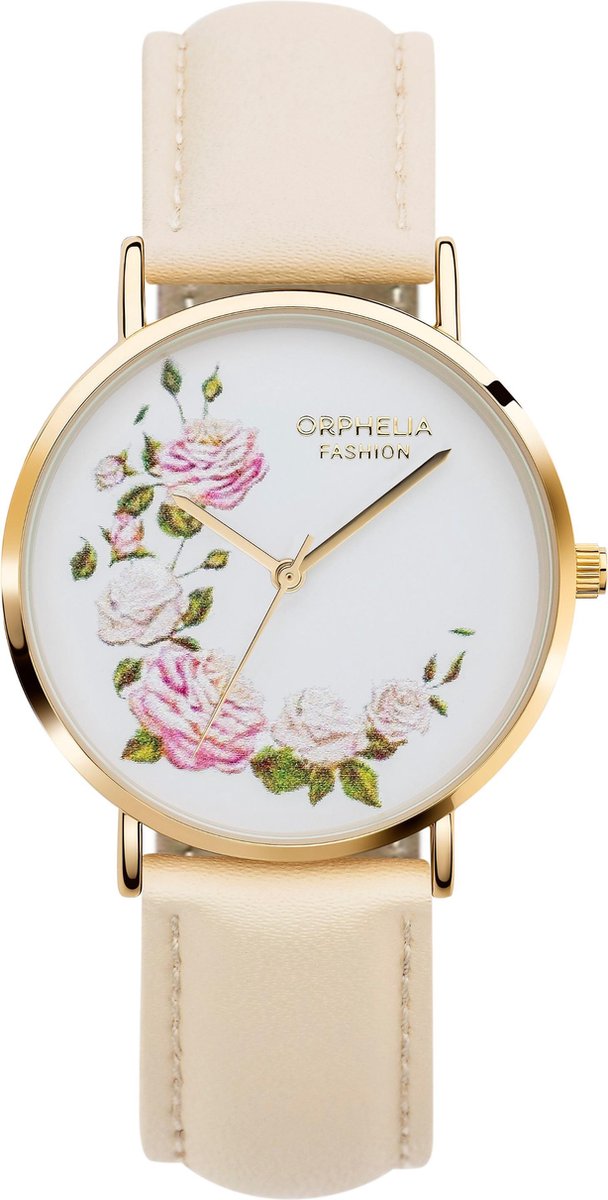 Orphelia Floral OF711816 Horloge - Leer - Crème - Ø 36 mm