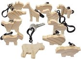 Eduplay - onbewerkte houten dieren sleutelhangers - set van 12 stuks